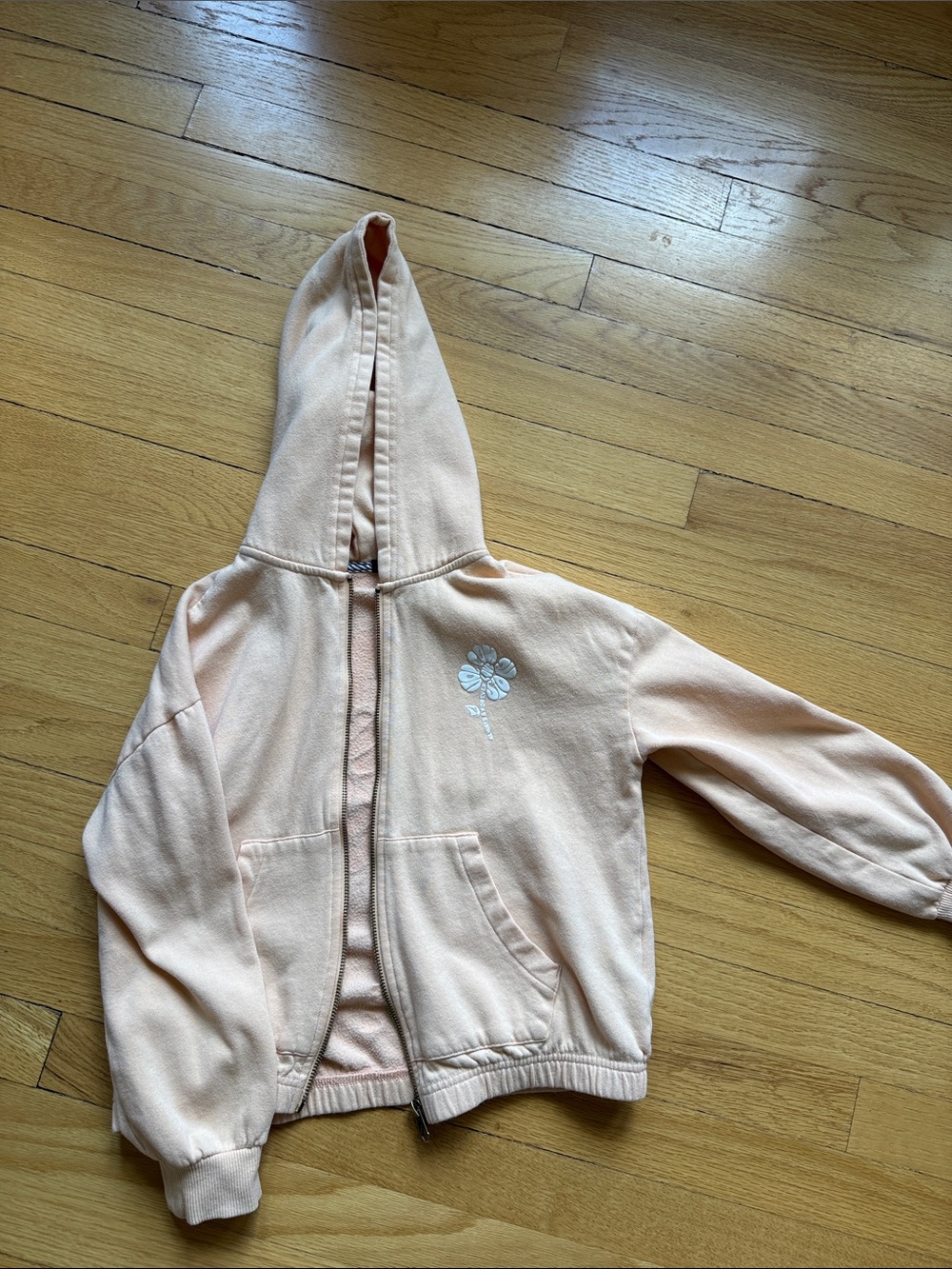 Volcom Girls Peach Zip Hoodie with Floral Motif